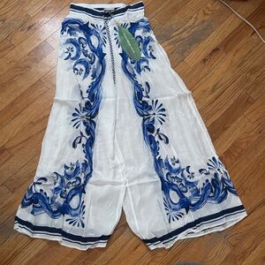 FARM Rio White and Blue Flare Pants